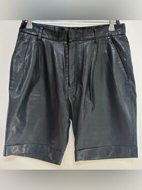 3.1 Phillip Lim Black Leather Pleated Shorts